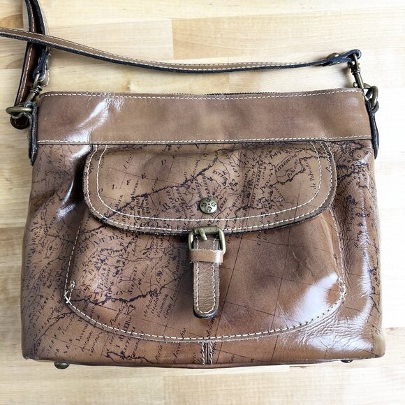 Patricia Nash Tuscania Leather Shoulder Bag Cross Body Purse Signature Map Print - Picture 1 of 15